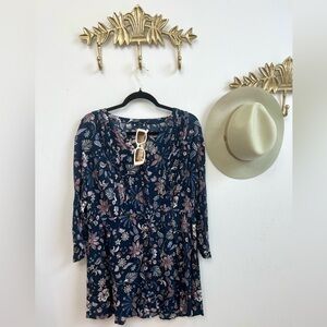 Bohemian soft floral tunic blouse Xl ptp 24”